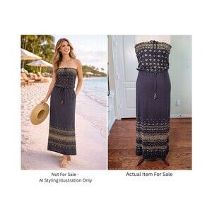 Calypso St Barth Tube Maxi Dress Gray Women M Sequin Beads Vacation Swim Cover